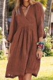 Casual Solid Patchwork V Neck Cake Skirt Dresses