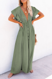 Casual Solid Patchwork V Neck Cake Skirt Dresses