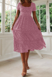 Fashion Dot Patchwork Square Collar Cake Skirt Dresses