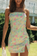 Sweet Print Slit Strapless Wrapped Skirt Dresses