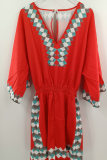 Casual Solid Patchwork V Neck Straight Rompers