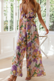 Sweet Elegant Floral Frenulum Flounce V Neck Jumpsuits