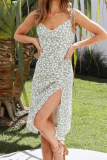 Elegant Floral Frenulum Slit V Neck A Line Dresses