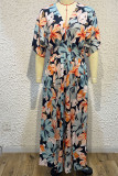 Casual Print Patchwork V Neck Straight Dresses