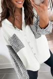Casual Leopard Patchwork Buckle Turndown Collar Tops