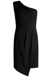 Casual Solid Patchwork One Shoulder Irregular Dress Dresses