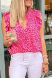 Casual Leopard Flounce V Neck T-Shirts