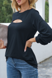 Casual Solid Hollowed Out Patchwork O Neck Tops