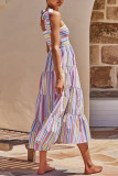 Casual Striped Print Bandage Patchwork Spaghetti Strap Sling Dress Dresses