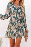 Sexy Print Patchwork V Neck Waist Skirt Dresses