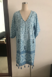 Fashion Print Patchwork V Neck Straight Dresses