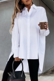Casual Solid Buckle Asymmetrical Turndown Collar Tops