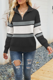 Casual Solid Patchwork Zipper Collar Tops