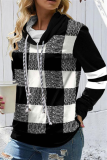 Casual Plaid Patchwork Draw String Turndown Collar Tops