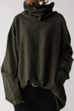 Casual Solid Patchwork Pocket Turtleneck Tops