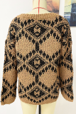Casual Geometric Patchwork Contrast V Neck Tops
