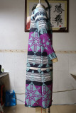 Fashion Geometric Patchwork Asymmetrical Printing Turn-back Collar Outerwear