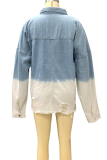 Casual Solid Ripped Make Old Turndown Collar Long Sleeve Denim Jacket