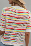 Fashion Striped Patchwork Half A Turtleneck Tops