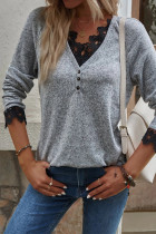 Fashion Casual Solid Pullovers V Neck Tops