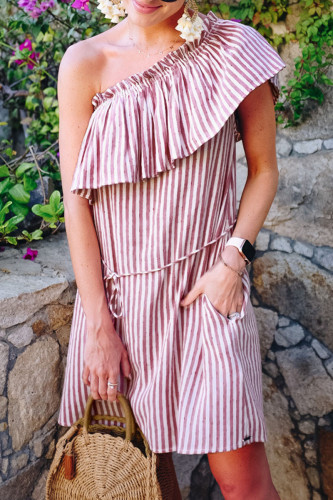 Fashion Street Striped Patchwork One Shoulder A Line Dresses