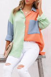 Casual Solid Patchwork Turndown Collar Tops
