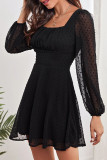 Fashion Street Solid Patchwork Square Collar A Line Dresses
