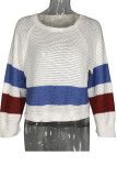 Street Striped Pierced Patchwork O Neck Tops