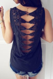 Fashion Street Solid Backless O Neck Tops