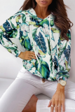 Casual Floral Patchwork Pocket Hooded Collar Tops