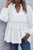 Casual Solid Patchwork Flounce V Neck Tops