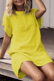 Casual Solid Patchwork O Neck Straight Dresses