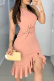 Casual Solid Patchwork One Shoulder Trumpet Mermaid Dresses