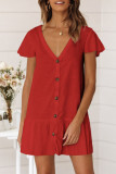 Fashion Casual Solid Patchwork V Neck Short Sleeve Dresses