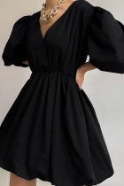 Fashion Casual Solid Patchwork V Neck Bud Dresses