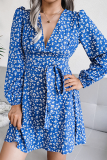 Casual Floral Patchwork Frenulum V Neck A Line Dresses