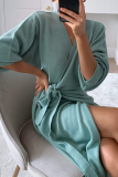 Casual Solid Patchwork V Neck Waist Skirt Dresses