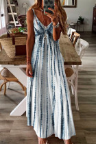 Fashion Street Print Patchwork V Neck A Line Dresses