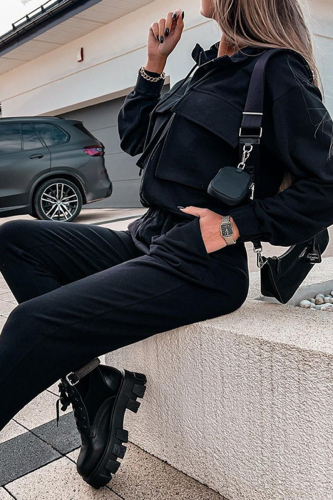 Casual Solid Patchwork Zipper Collar Long Sleeve Two Pieces