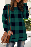 Casual Plaid Patchwork Slit O Neck Tops