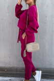 Fashion Casual Solid Patchwork Frenulum O Neck Long Sleeve Two Pieces