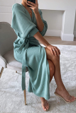 Casual Solid Patchwork V Neck Waist Skirt Dresses