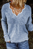 Casual Solid Hollowed Out Solid Color V Neck Tops