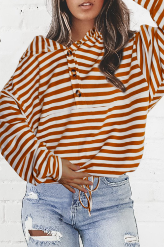 Casual Striped Patchwork Buckle Hooded Collar Tops