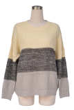 Casual Patchwork Basic Contrast O Neck Tops Sweater