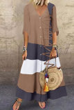 Fashion Patchwork Buttons V Neck Straight Dresses