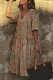 Fashion Street Print Patchwork V Neck Princess Dresses