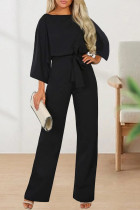 Casual Solid With Belt Solid Color O Neck Straight Jumpsuits