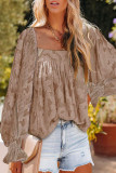 Fashion Elegant Print Patchwork Square Collar Tops