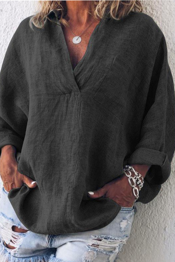 Casual Solid Patchwork Turndown Collar Tops
